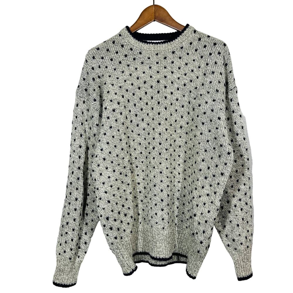 Vintage 90s SKYR Wool Grandpa Sweater Crewneck Long Sleeve Cream blue - XL